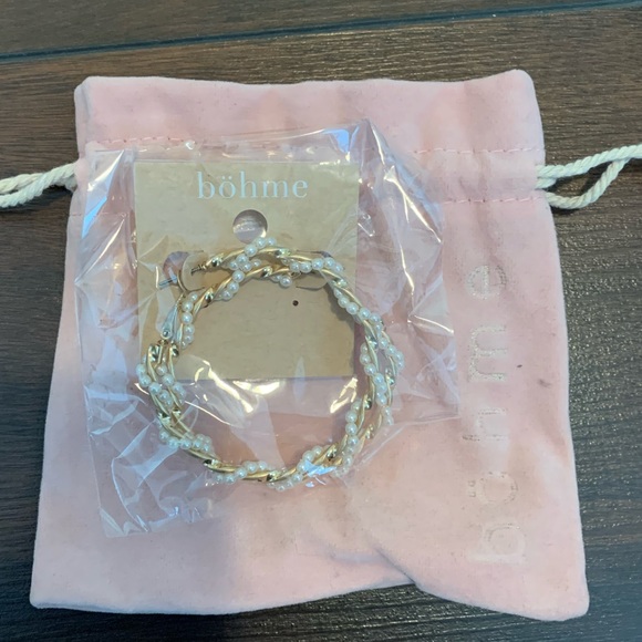 bohme Jewelry - NWT Bohme Gold & Pearl Twisted Hoop Earrings